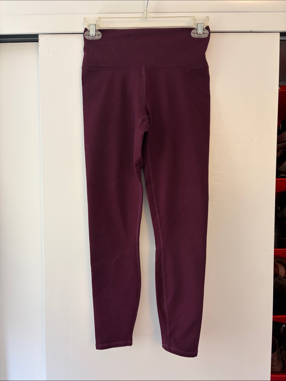 Womens High-Waist Burgundy Leggings 7/8 length